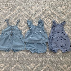 3 Carter’s Chambray / Denim-Look Baby Girl Outfits. (4 pieces total.) Size 3mos